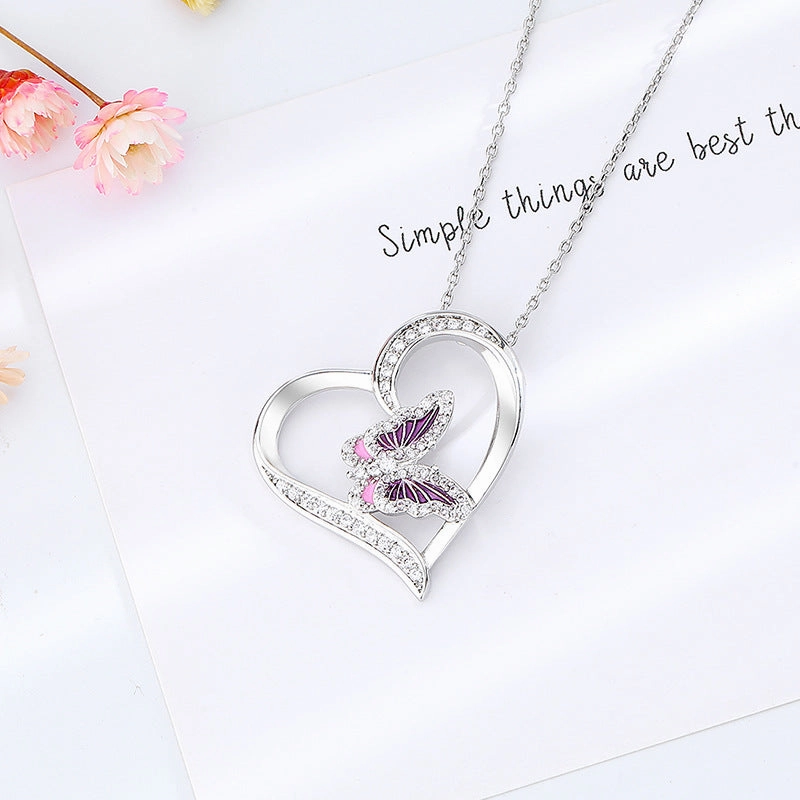 Wholesale Love Butterfly Diamond Bronze Necklaces