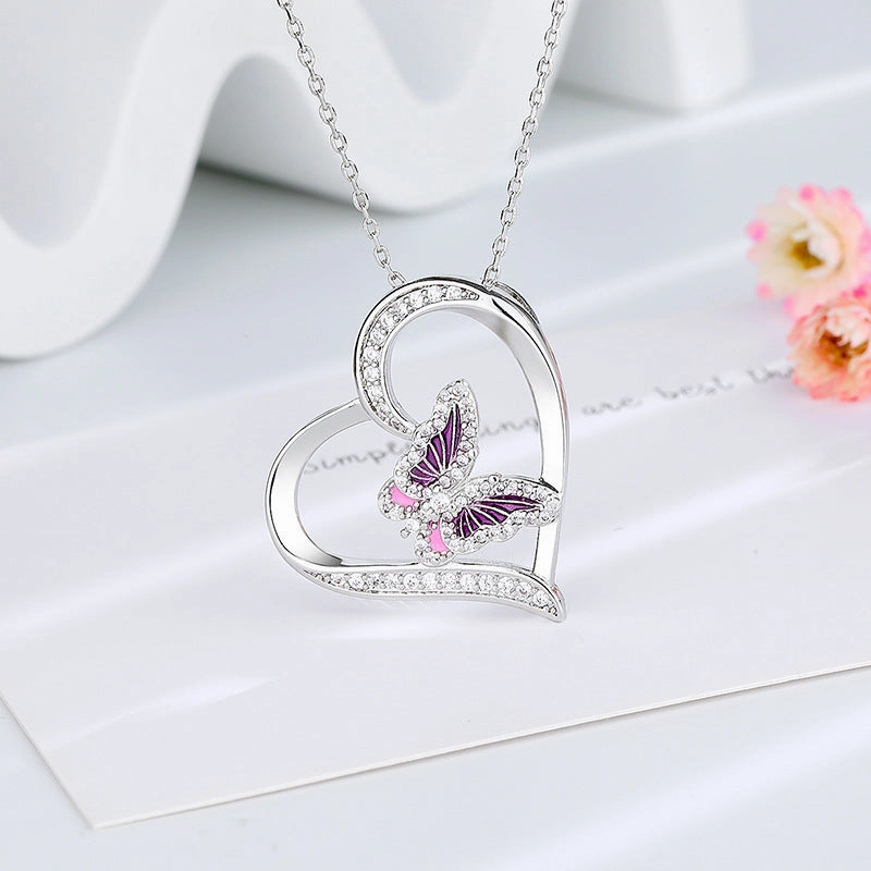 Wholesale Love Butterfly Diamond Bronze Necklaces
