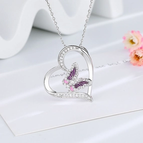 Wholesale Love Butterfly Diamond Bronze Necklaces