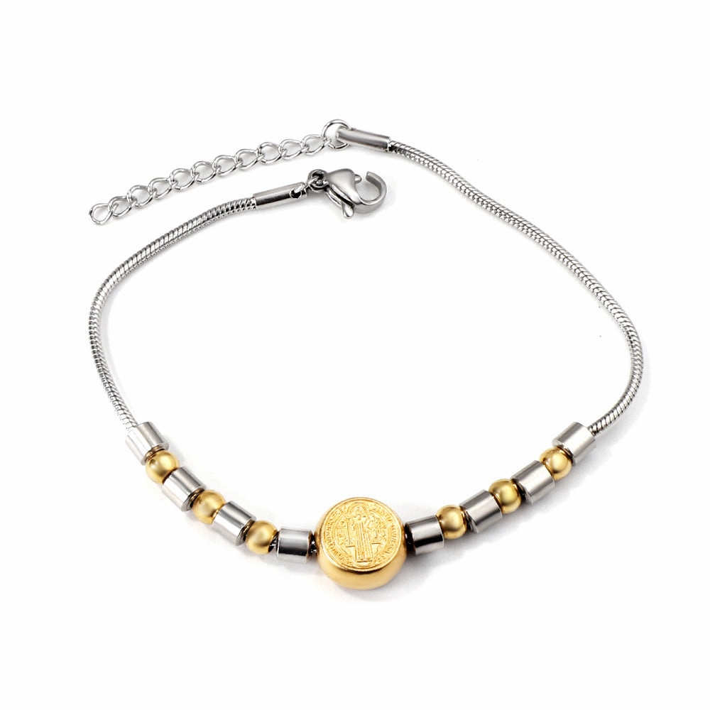 Wholesale Love Cross Oval Gradual Gold Figure Steel Ball Geometry Titanium Steel Bracelet