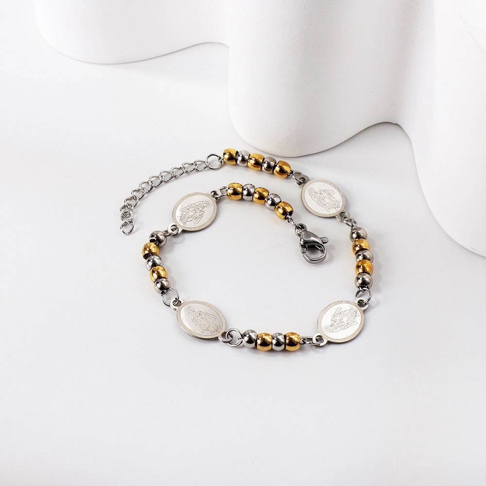 Wholesale Love Cross Oval Gradual Gold Figure Steel Ball Geometry Titanium Steel Bracelet