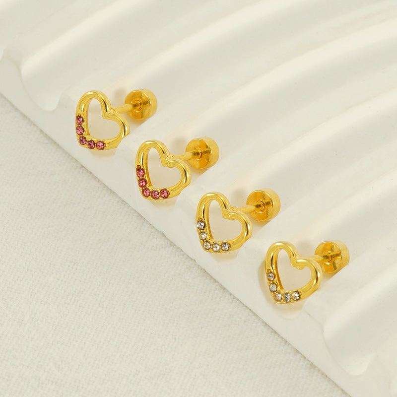 Wholesale Love Diamond Hollow Titanium Steel Earrings