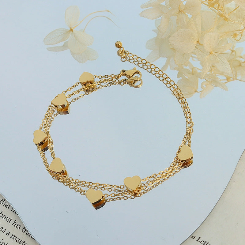Wholesale Love Double Layer Stacked Titanium Steel 18k Gold Plated Bracelet