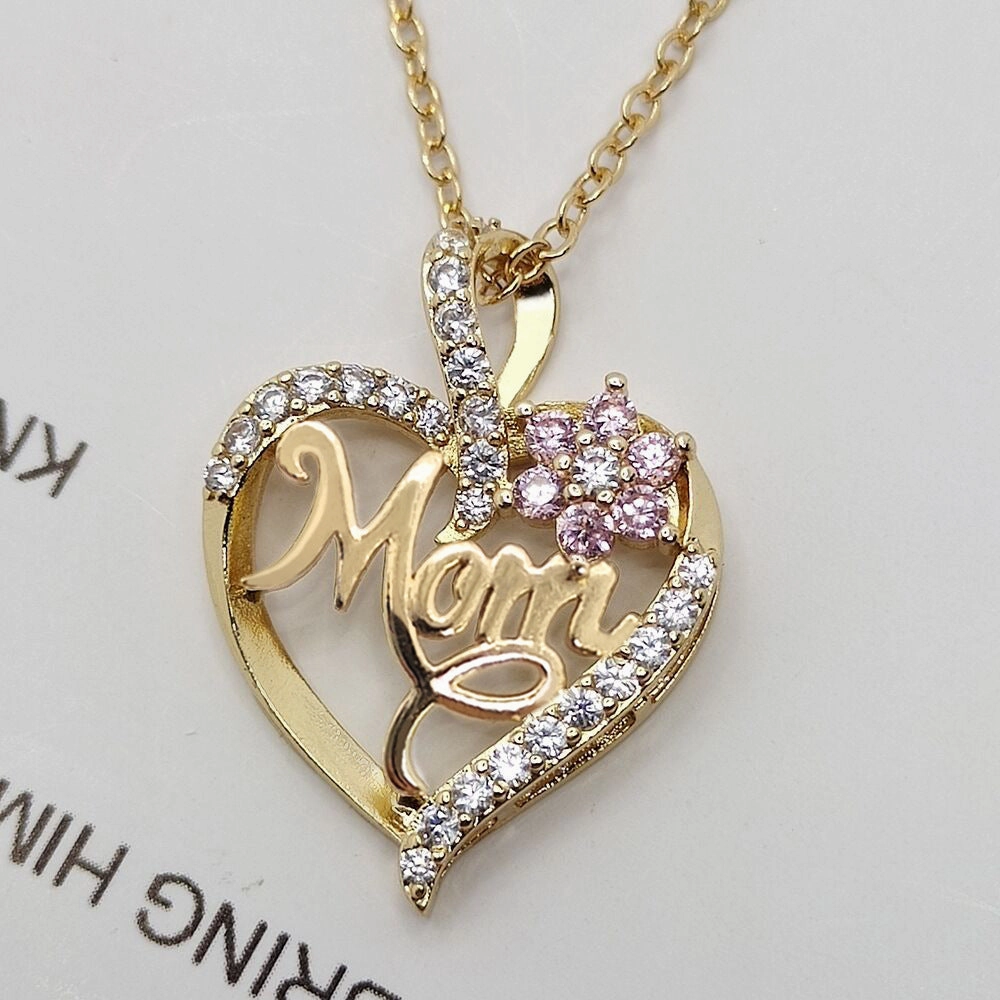 Wholesale Love Flower MOM Diamond Set Alloy Necklace