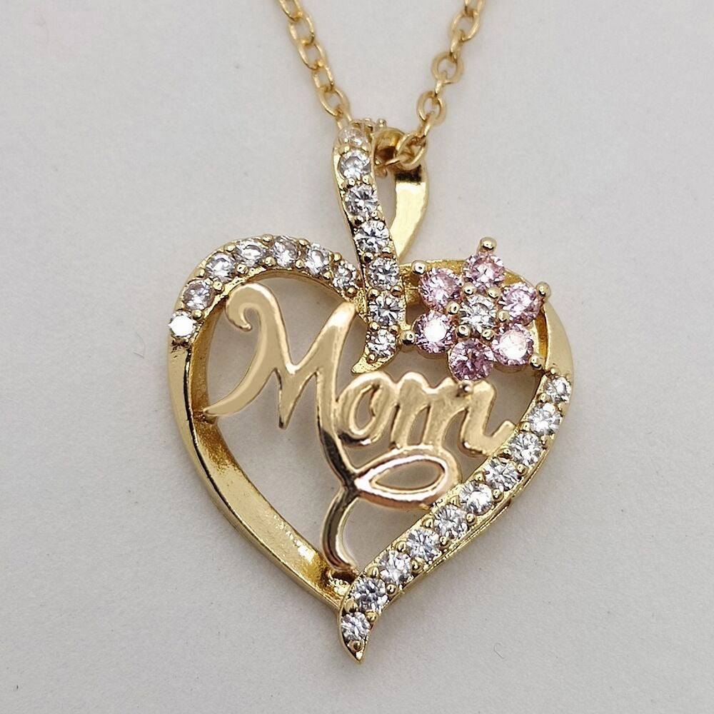 Wholesale Love Flower MOM Diamond Set Alloy Necklace