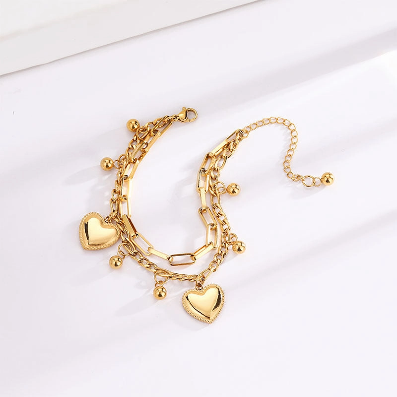 Wholesale Love Gold Bean Double Layer Fashion Titanium Steel Bracelet
