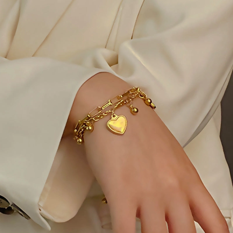 Wholesale Love Gold Bean Double Layer Fashion Titanium Steel Bracelet