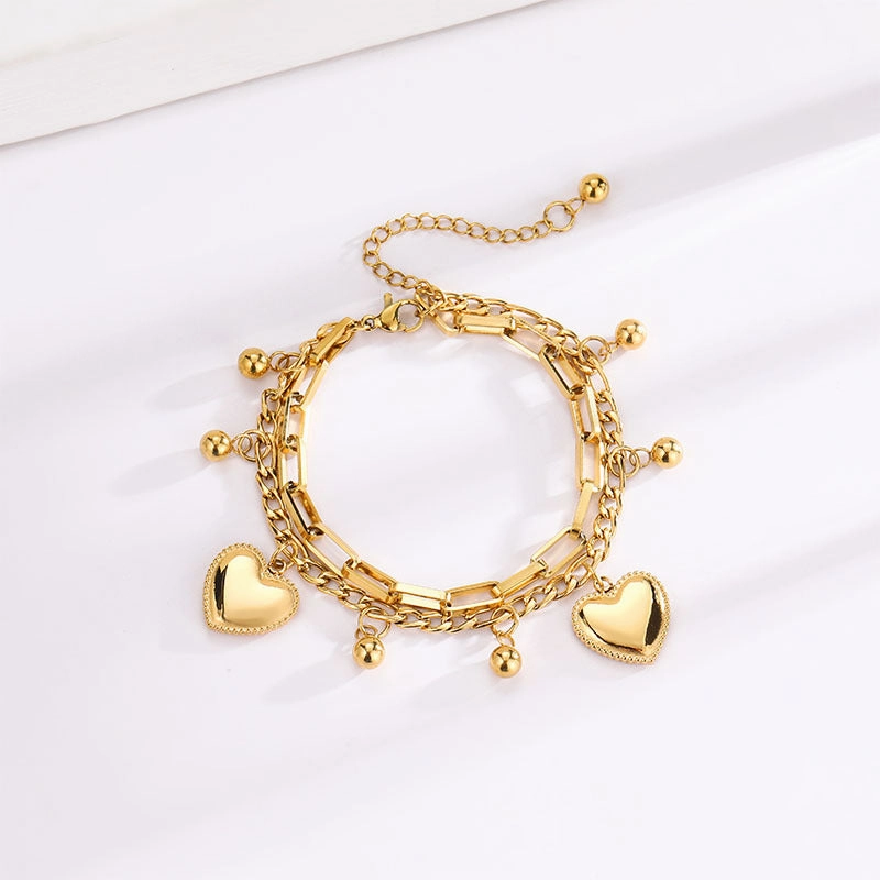 Wholesale Love Gold Bean Double Layer Fashion Titanium Steel Bracelet