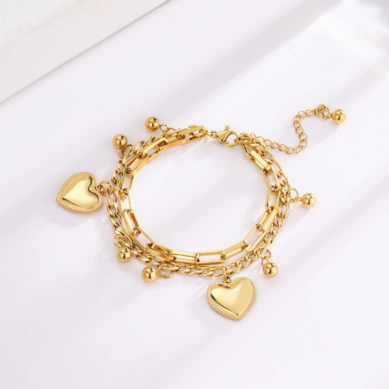 Wholesale Love Gold Bean Double Layer Fashion Titanium Steel Bracelet