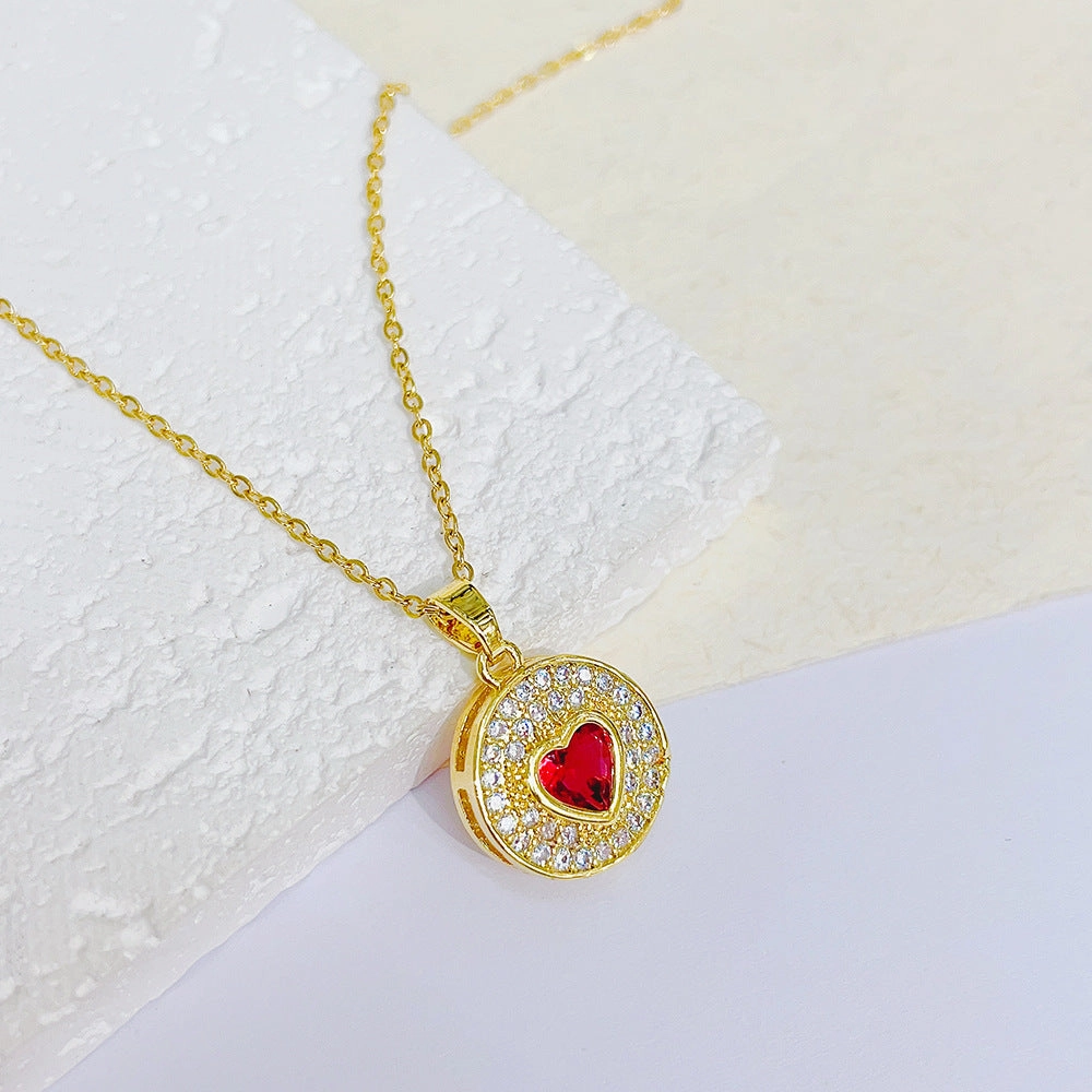 Wholesale Love Heart Pendant Titanium Steel Chain Geometric Micro Setting Necklaces