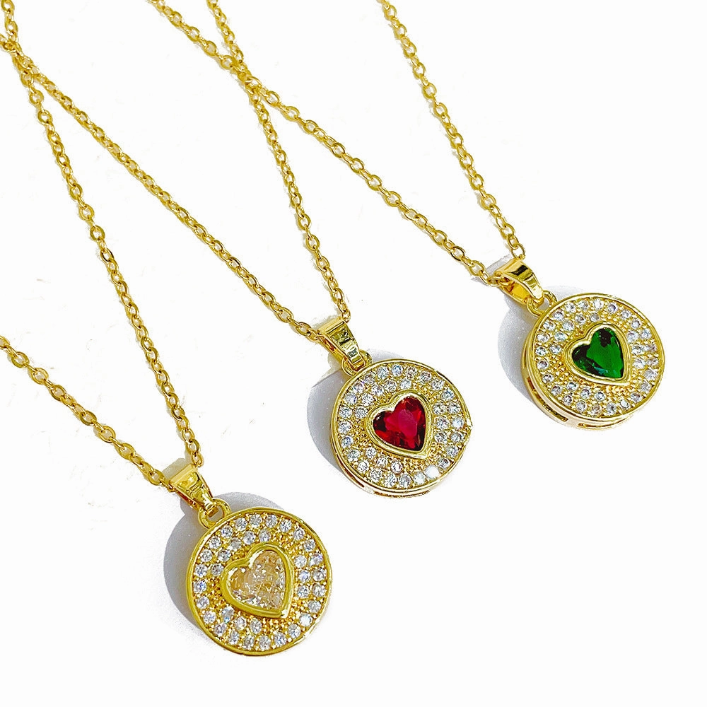 Wholesale Love Heart Pendant Titanium Steel Chain Geometric Micro Setting Necklaces