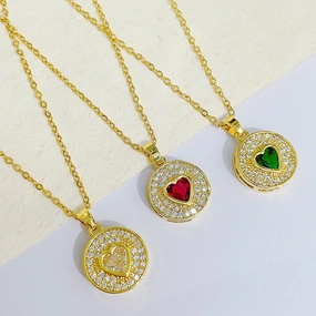 Wholesale Love Heart Pendant Titanium Steel Chain Geometric Micro Setting Necklaces