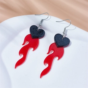 Wholesale Love Heart Red Flame Acrylic Earrings