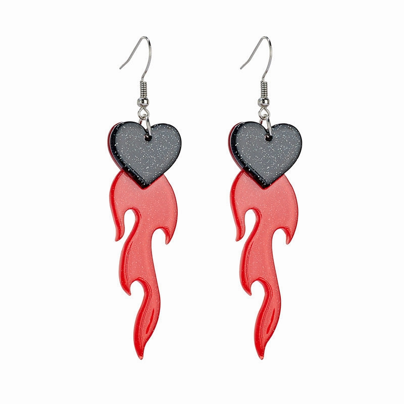 Wholesale Love Heart Red Flame Acrylic Earrings