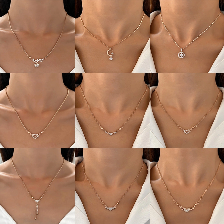 Wholesale Love Heart Vintage Butterfly Tassel Heart Shape Clavicle Alloy Necklaces