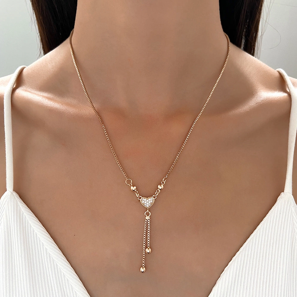 Wholesale Love Heart Vintage Butterfly Tassel Heart Shape Clavicle Alloy Necklaces