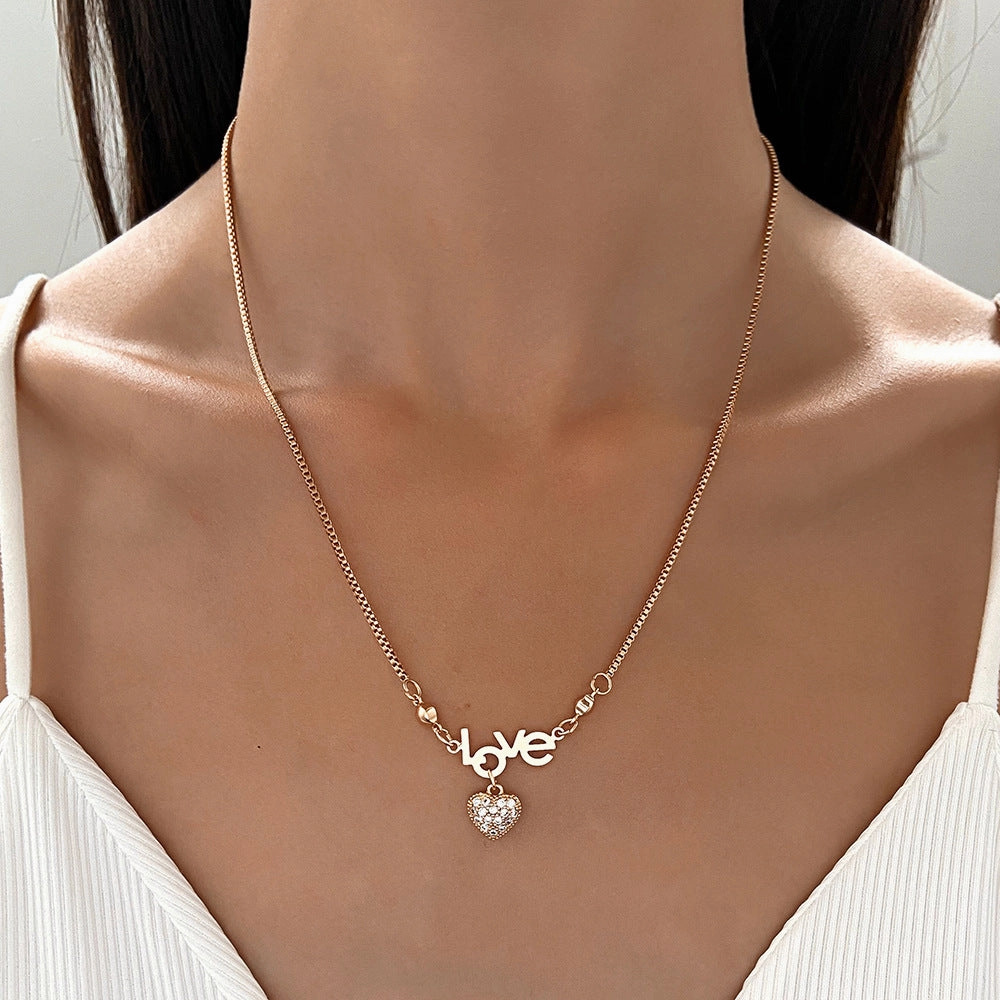 Wholesale Love Heart Vintage Butterfly Tassel Heart Shape Clavicle Alloy Necklaces