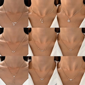 Wholesale Love Heart Vintage Butterfly Tassel Heart Shape Clavicle Alloy Necklaces