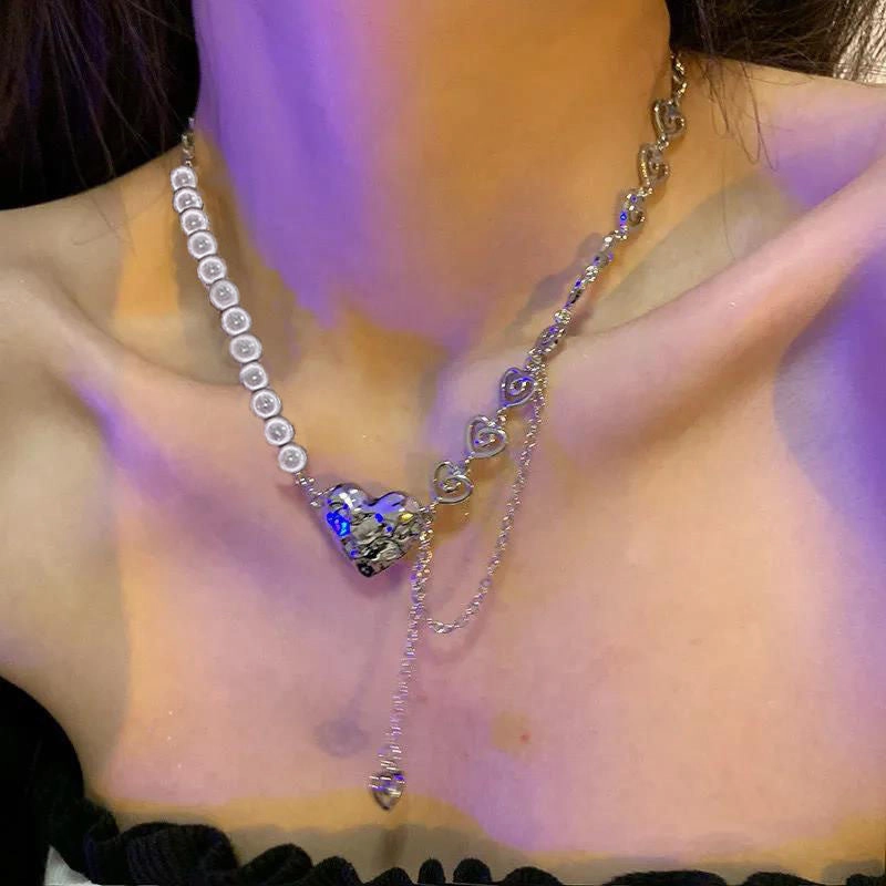 Wholesale Love Pearl Metal Splicing Necklace Sweater Chain