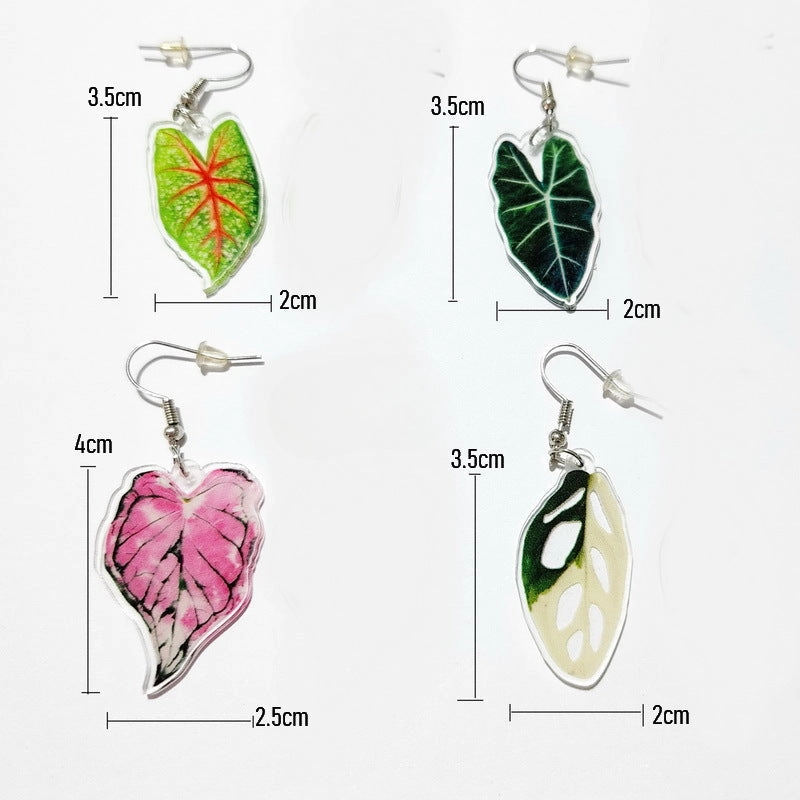 Wholesale Love Pink Leaf Turtle Back Leaf Acrylic Earrings