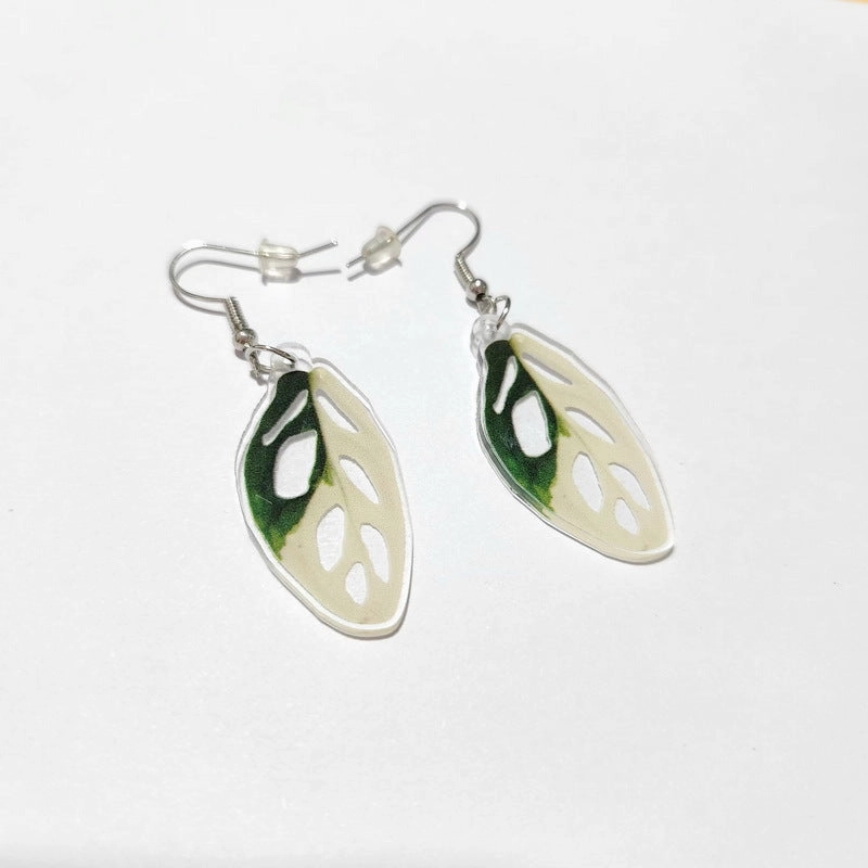 Wholesale Love Pink Leaf Turtle Back Leaf Acrylic Earrings