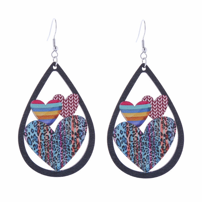 Wholesale LOVE Rainbow Wooden Drop Earrings