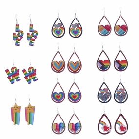 Wholesale LOVE Rainbow Wooden Drop Earrings