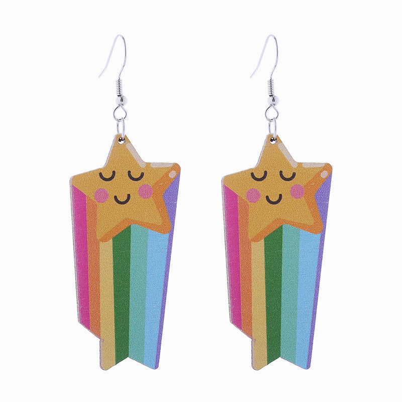 Wholesale LOVE Rainbow Wooden Drop Earrings