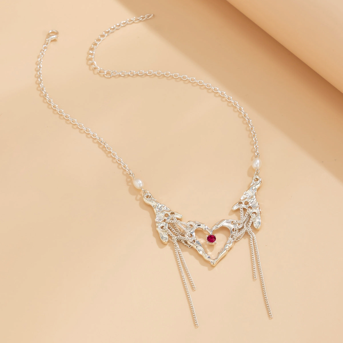 Wholesale Love Tassel Rhinestone Clavicle Chain Lava Liquid Metal Pleated Necklace