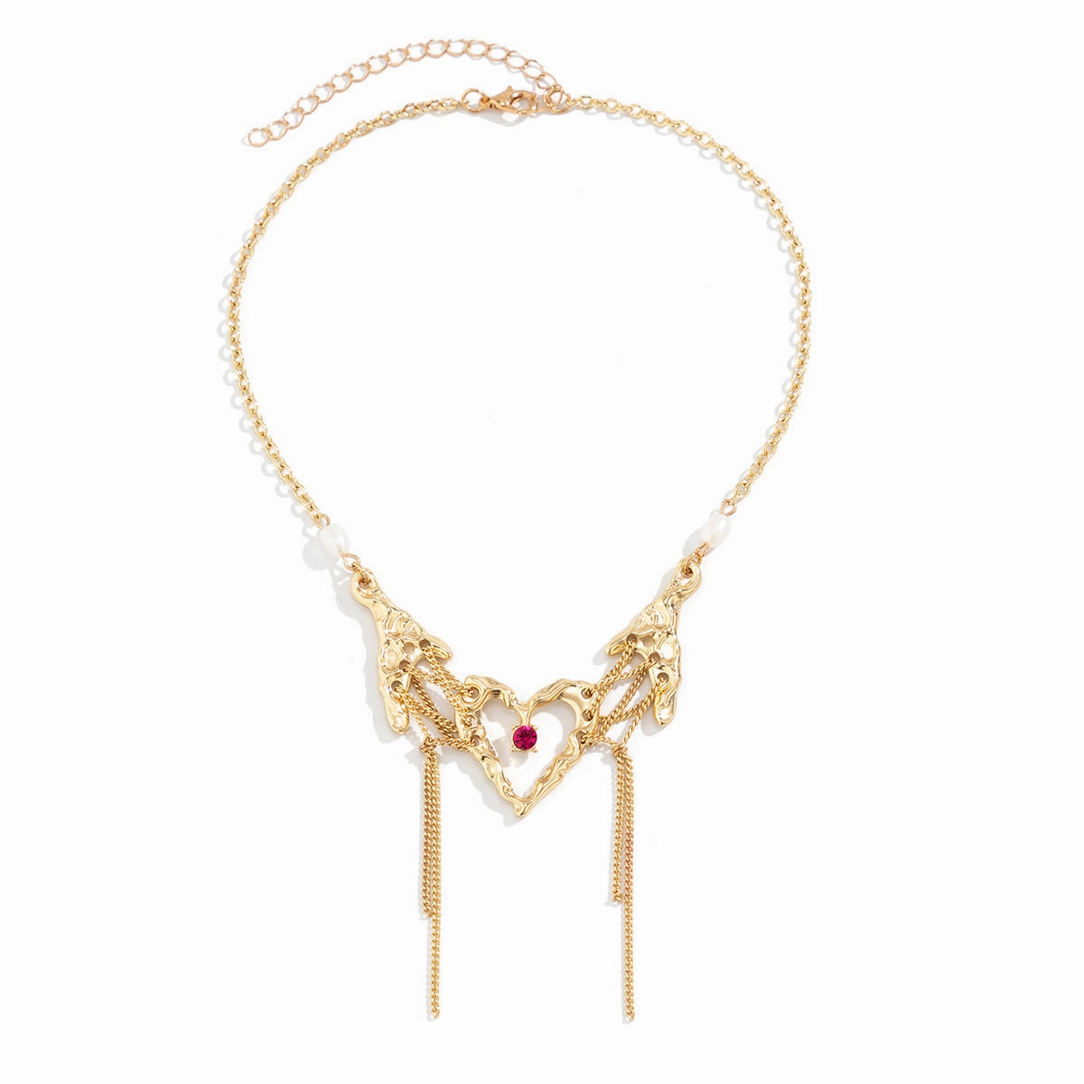 Wholesale Love Tassel Rhinestone Clavicle Chain Lava Liquid Metal Pleated Necklace