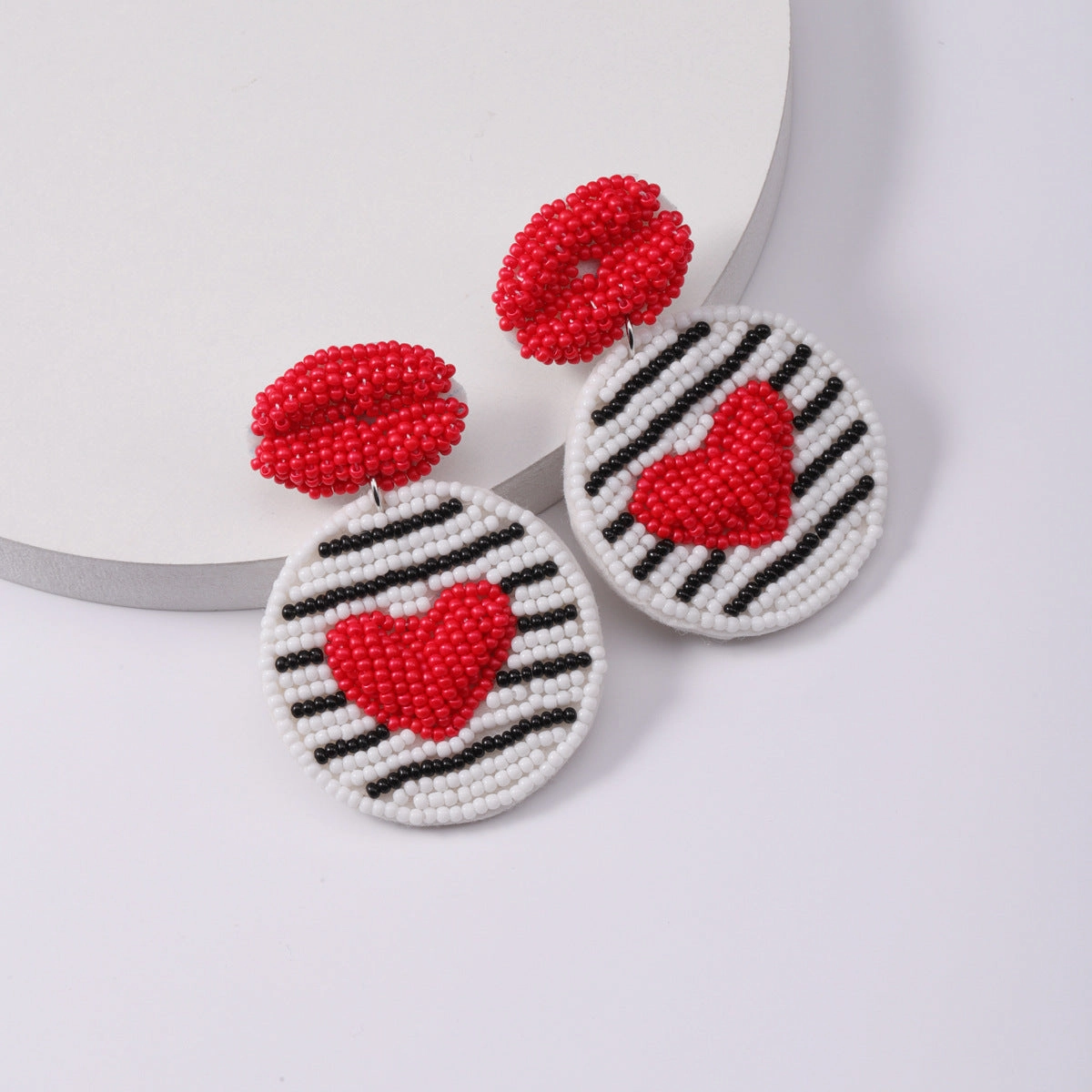 Wholesale Love Valentine's Day Fabric Diamond Handmade Rice Bead Earrings