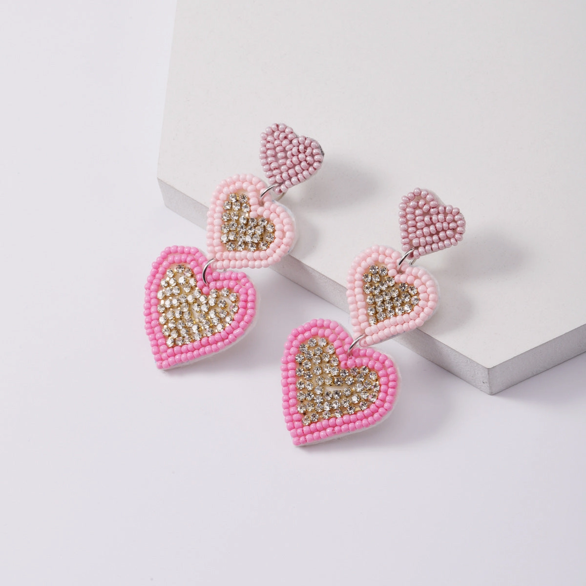 Wholesale Love Valentine's Day Fabric Diamond Handmade Rice Bead Earrings