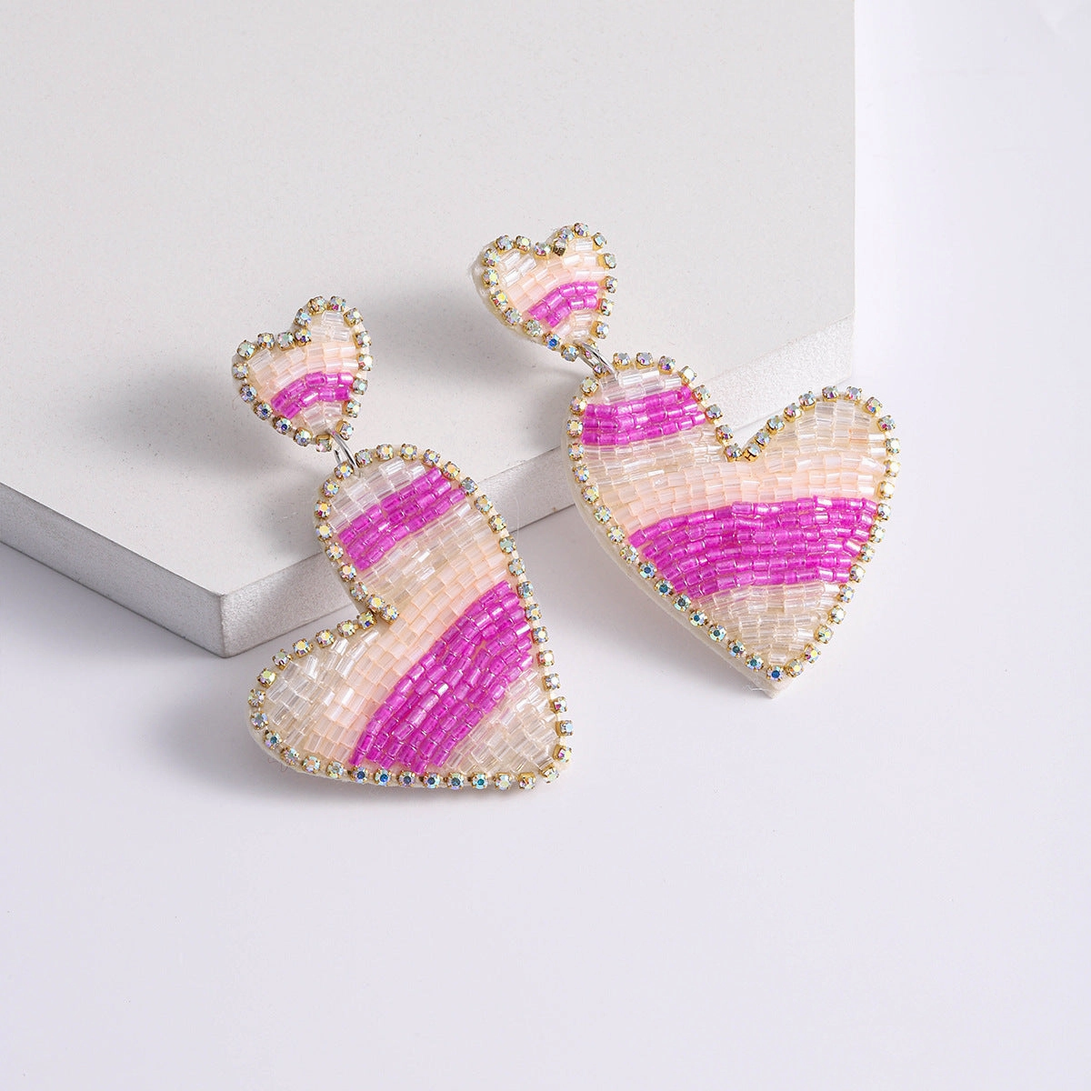Wholesale Love Valentine's Day Fabric Diamond Handmade Rice Bead Earrings