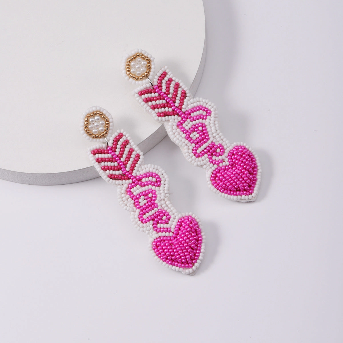 Wholesale Love Valentine's Day Fabric Diamond Handmade Rice Bead Earrings