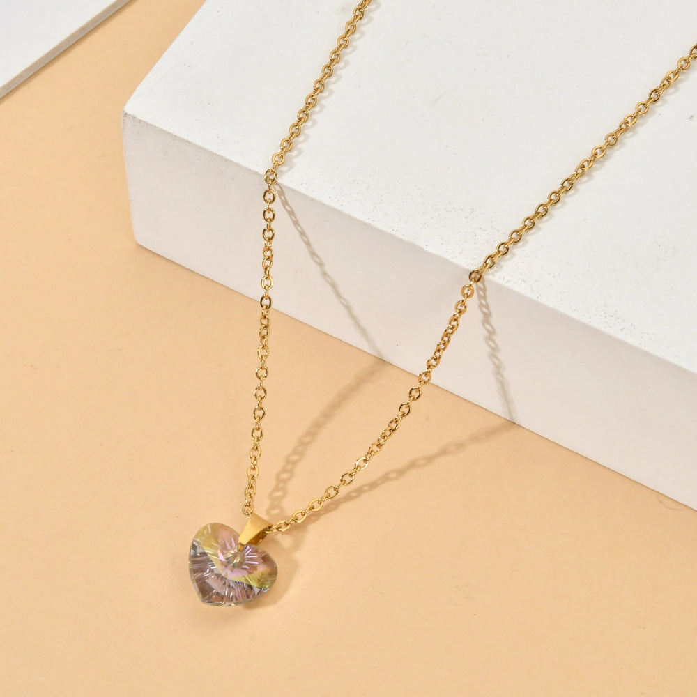 Wholesale Love Zircon Colored Pendant Stainless Steel Necklaces