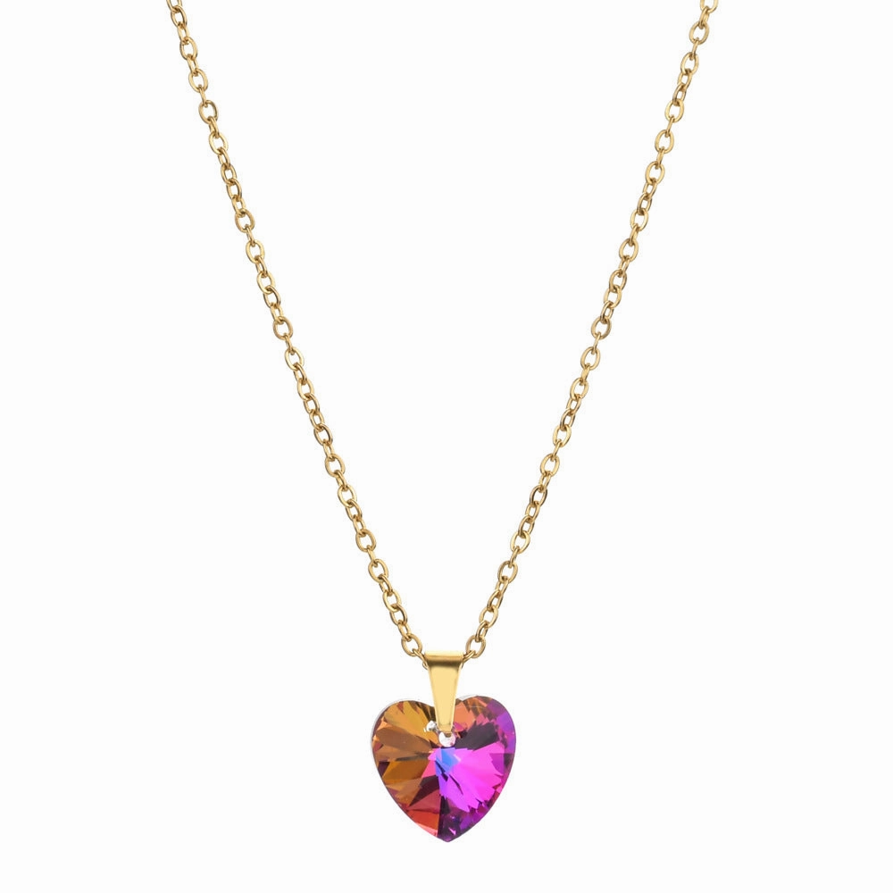 Wholesale Love Zircon Colored Pendant Stainless Steel Necklaces