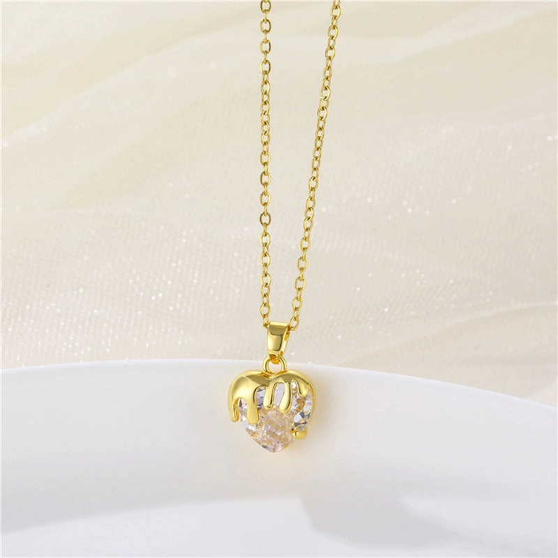 Wholesale love zircon stainless steel heart shaped crystal creative clavicle chain necklace