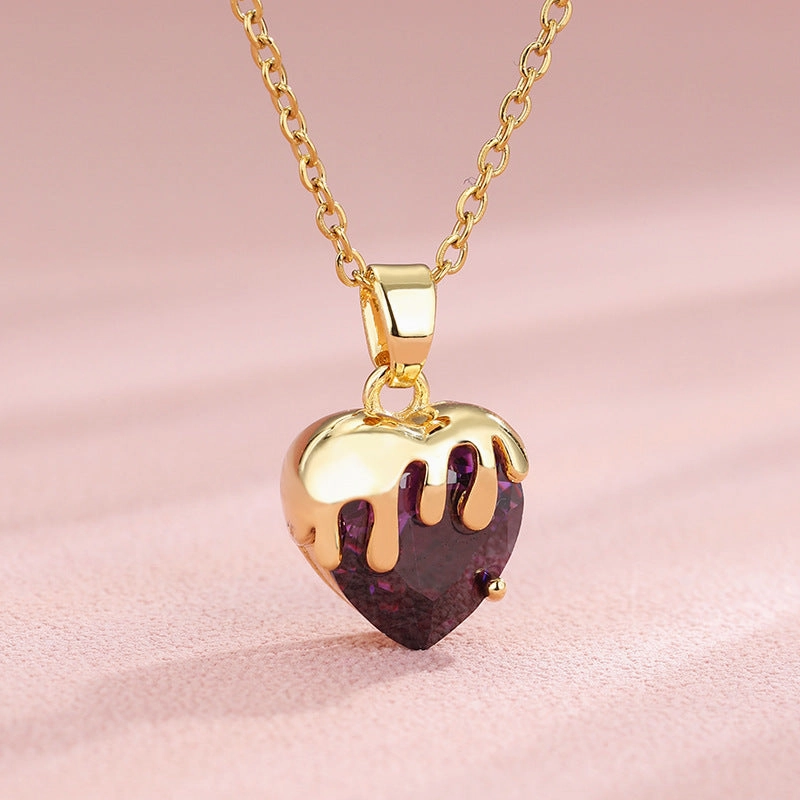 Wholesale love zircon stainless steel heart shaped crystal creative clavicle chain necklace