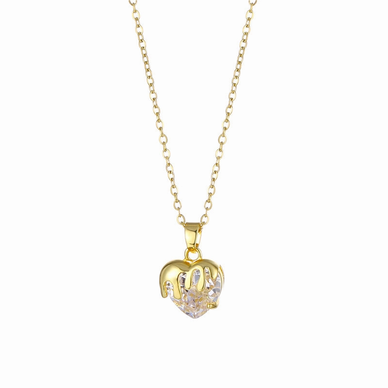 Wholesale love zircon stainless steel heart shaped crystal creative clavicle chain necklace
