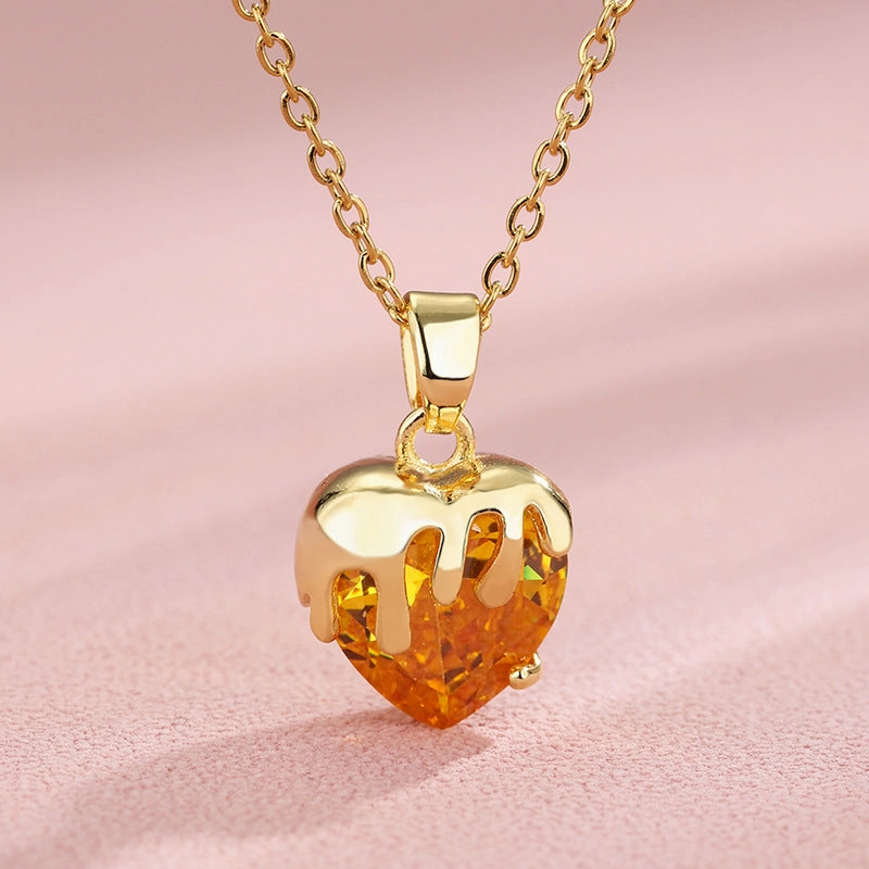 Wholesale love zircon stainless steel heart shaped crystal creative clavicle chain necklace