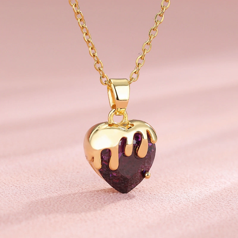 Wholesale love zircon stainless steel heart shaped crystal creative clavicle chain necklace