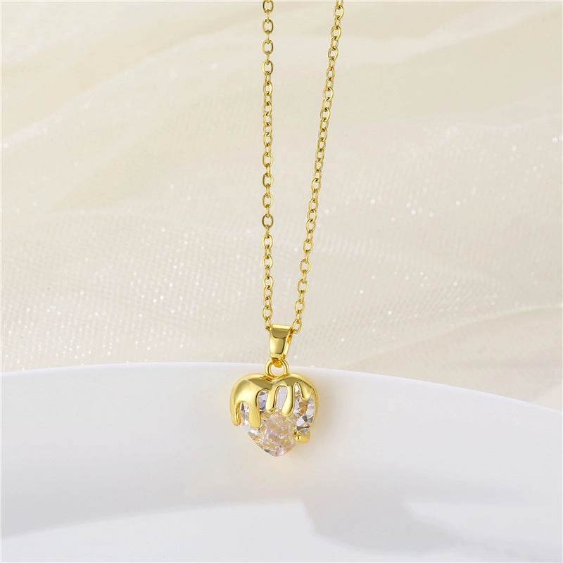Wholesale love zircon stainless steel heart shaped crystal creative clavicle chain necklace