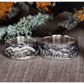 Wholesale Loyal Wolf Retro Couple Ring Simple Fashion Rings