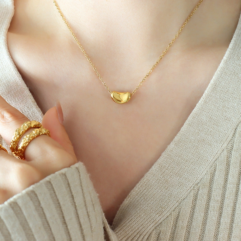 Wholesale Lucky Gold Bean Titanium Steel Gold Plated Clavicle Chain Necklace