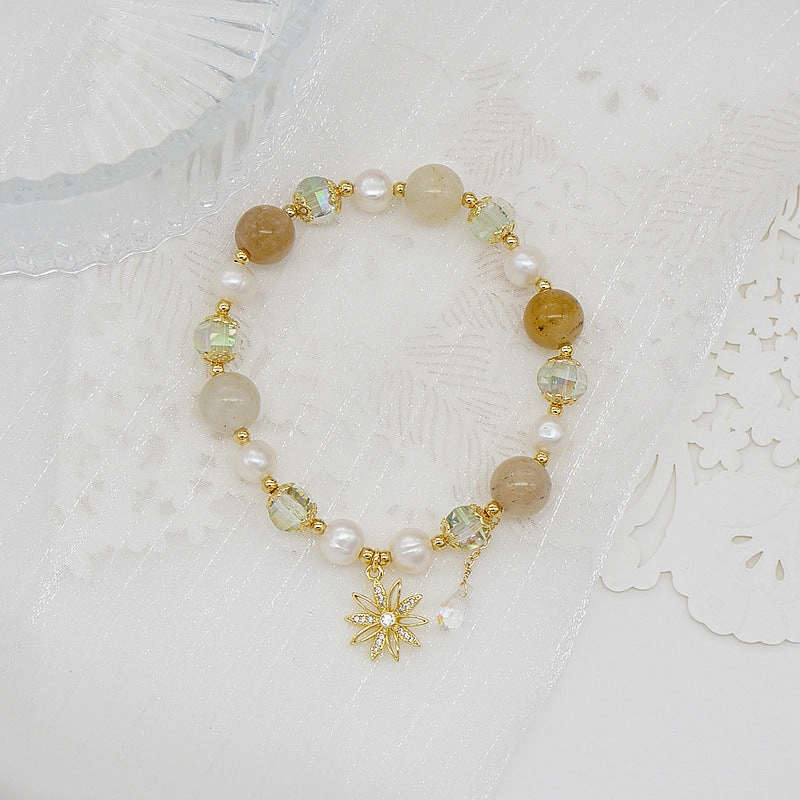 Wholesale Lucky Gold Thread Freshwater Pearl Crystal Stackable Bracelet
