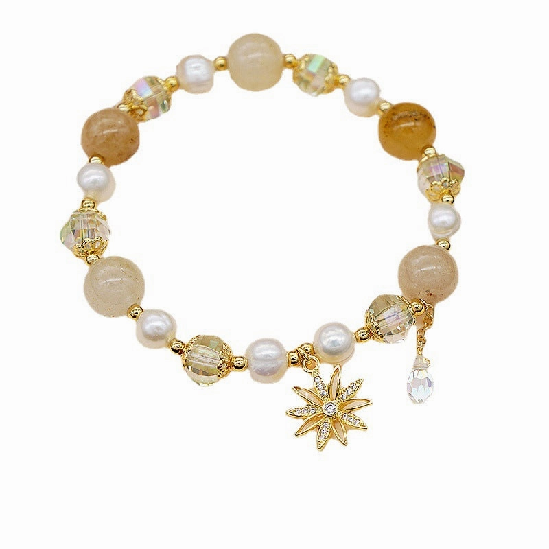 Wholesale Lucky Gold Thread Freshwater Pearl Crystal Stackable Bracelet