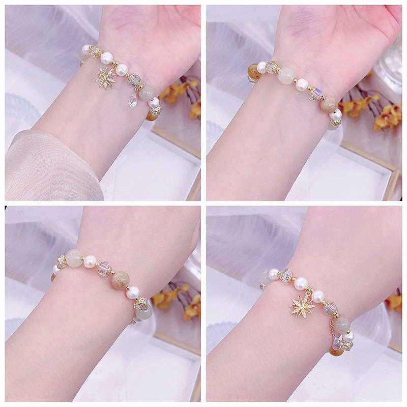 Wholesale Lucky Gold Thread Freshwater Pearl Crystal Stackable Bracelet