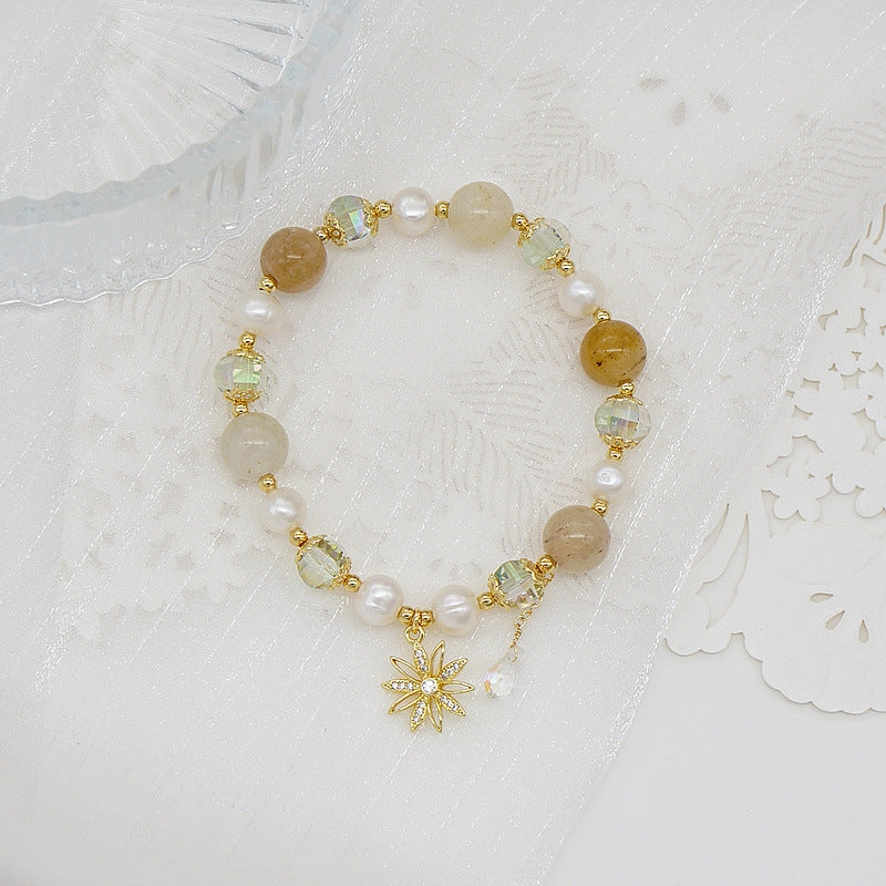 Wholesale Lucky Gold Thread Freshwater Pearl Crystal Stackable Bracelet