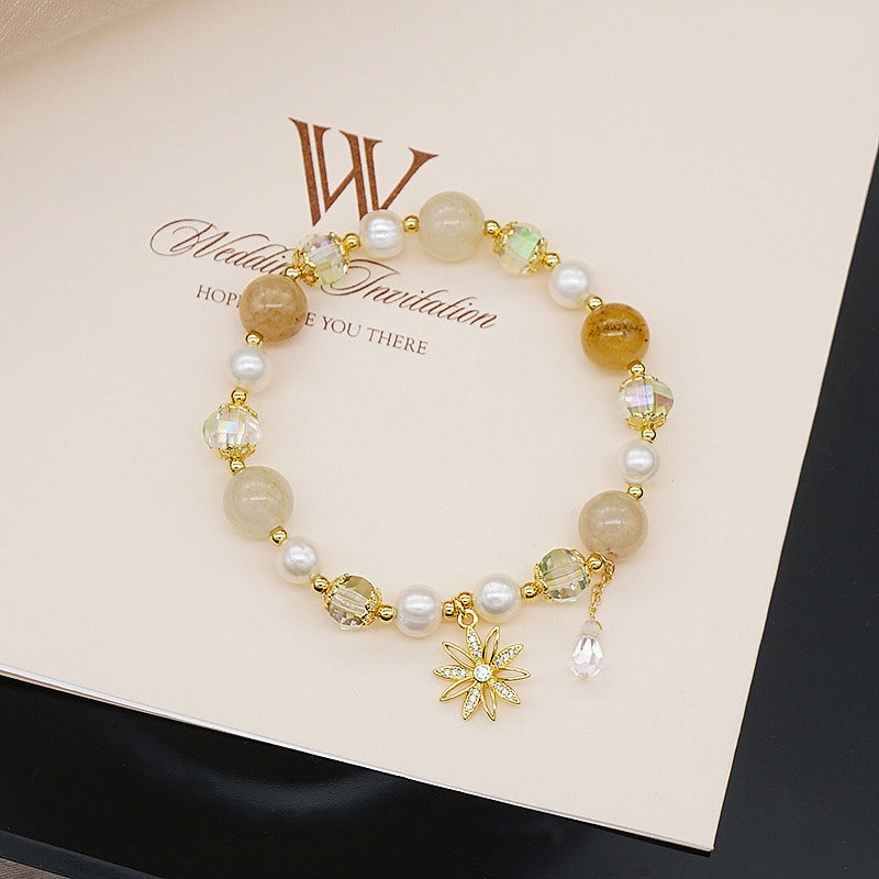 Wholesale Lucky Gold Thread Freshwater Pearl Crystal Stackable Bracelet