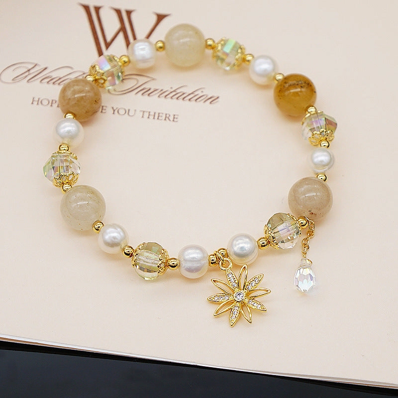 Wholesale Lucky Gold Thread Freshwater Pearl Crystal Stackable Bracelet